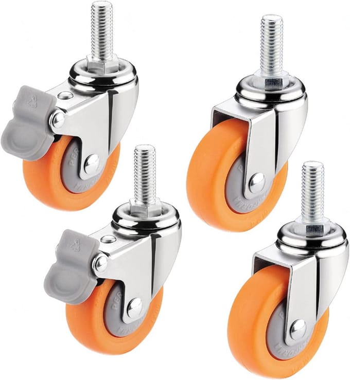 Set van 4 Zwenkwielen met Schroefdraad en Rem - Rubber - Max 150kg