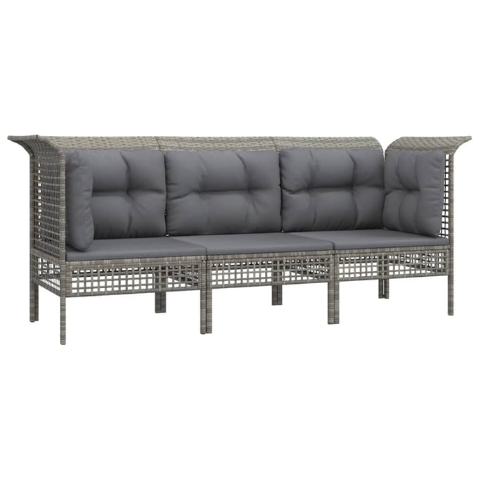 vidaXL - 3-delige - Loungeset - met - kussens - poly - rattan - grijs