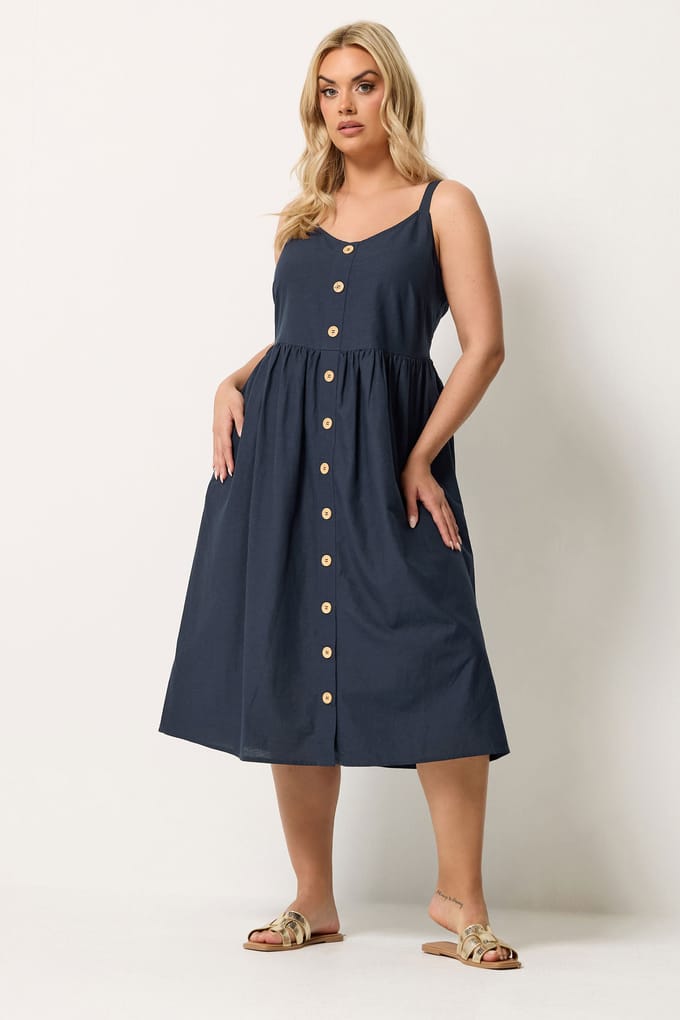 Yours Marineblauwe Linnen Zonnejurk Size 54-56