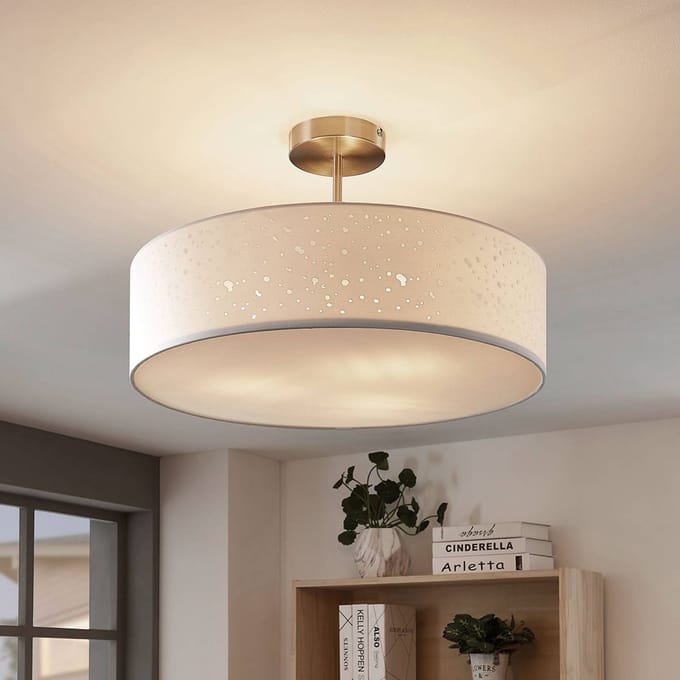 Lindby - plafondlamp - 3lichts - Stof, metaal - H: 30 cm - E27 - wit, nikkel gesatineerd