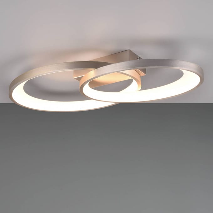 Reality Leuchten LED plafondlamp Malaga met 2 ringen, mat nikkel
