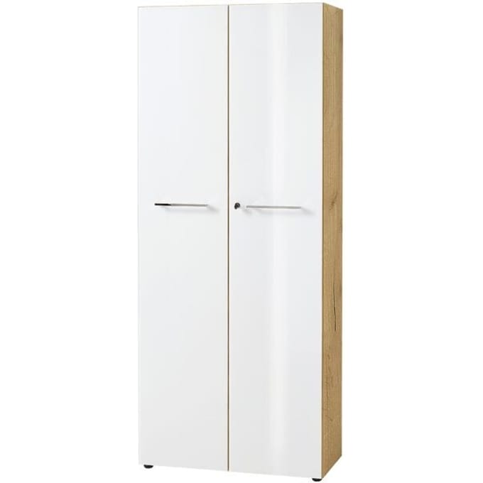Vijlkast MONTERIA, glasfront, afsluitbaar, 5 OH, B 800 x D 370 x H 1960 mm, Navarraanse eik/wit