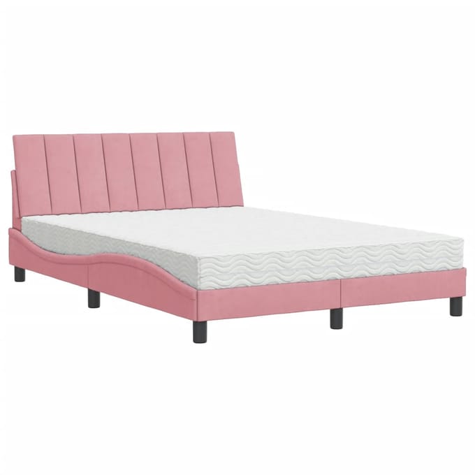 vidaXL - Bed - met - matras - "Hanko" - fluweel - roze - 140x200 - cm
