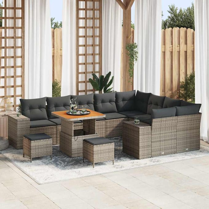 vidaXL Tuin Sofa Set 12 st 9-Aantal zitplaatsen Grijs poly rattan