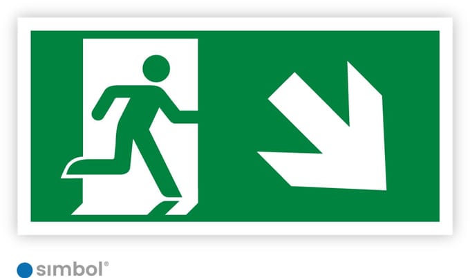Simbol® - Sticker Nooduitgang Rechts Onder - Formaat 10 x 20 cm.