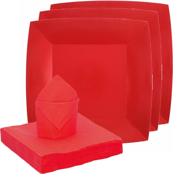 Santex feest/verjaardag servies set - 20x bordjes/25x servetten - rood - karton
