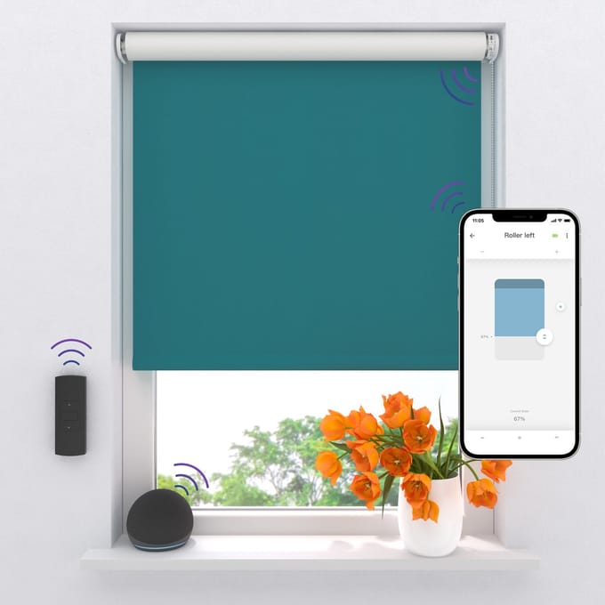 DTCH® Elektrisch Rolgordijn Verduisterend - Easy - Petrol - 80 x 190 cm - Motionblinds CMD-03