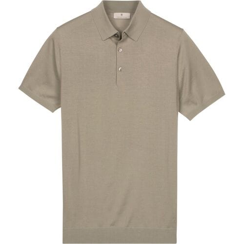 Thomas Maine Polo Pullover Fine Merino Single Knit Soft Green / male