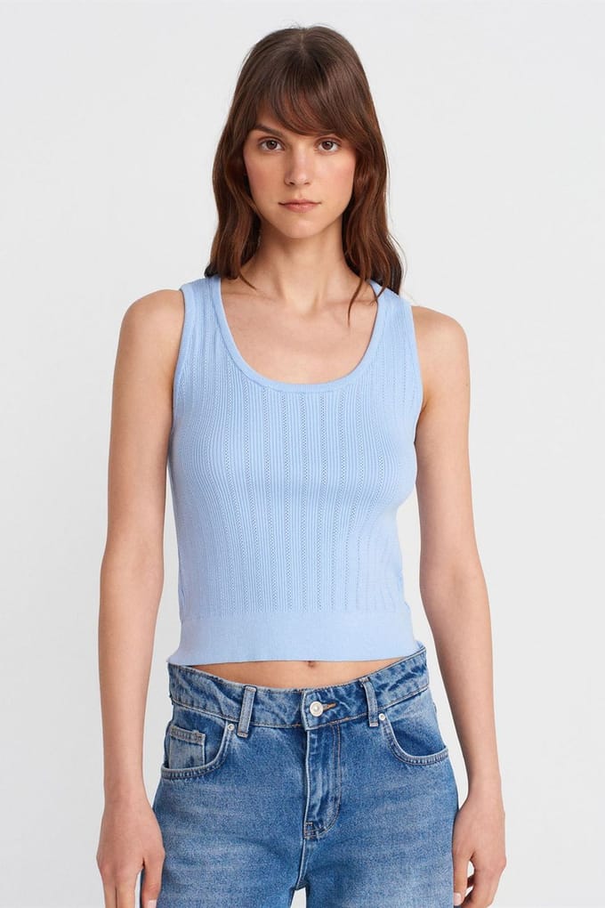 Geribbelde Mouwloze Slim-fit Blouse