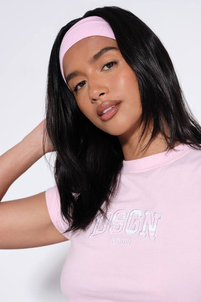 Dames Dsgn Studio Gestreept Applique Getailleerd T-shirt | Lichtroze | Maat: Small