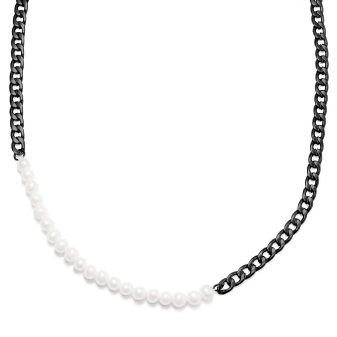 Charlie Amager Gunmetal Curbketting met Parels