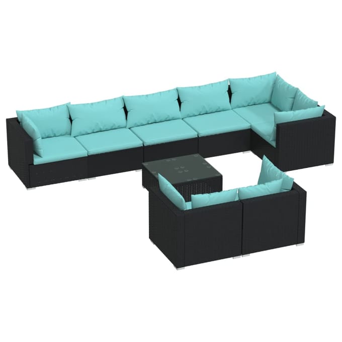 vidaXL - 9-delige - Loungeset - met - kussens - poly - rattan - zwart