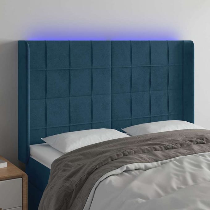 vidaXL - Hoofdbord - LED - 147x16x118/128 - cm - fluweel - donkerblauw