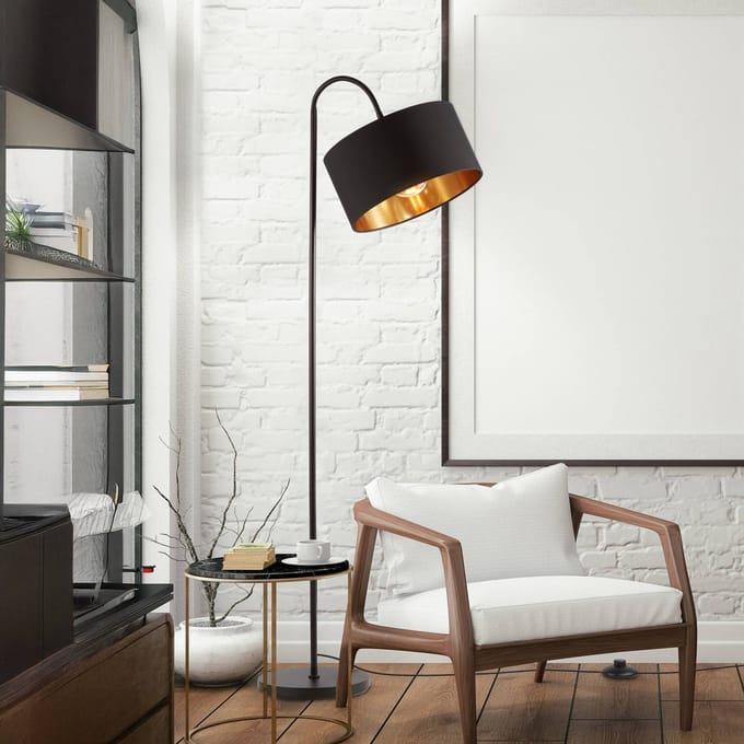 B.K.Licht - Vloerlamp - zwart gouden -  h: 145cm - excl. E27 lichtbron