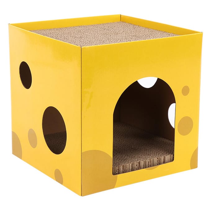 Kaasvormige Kattenkrabhuis Kartonnen Kattenkrabhuis Interessant Kat Verstopplek voor yellow