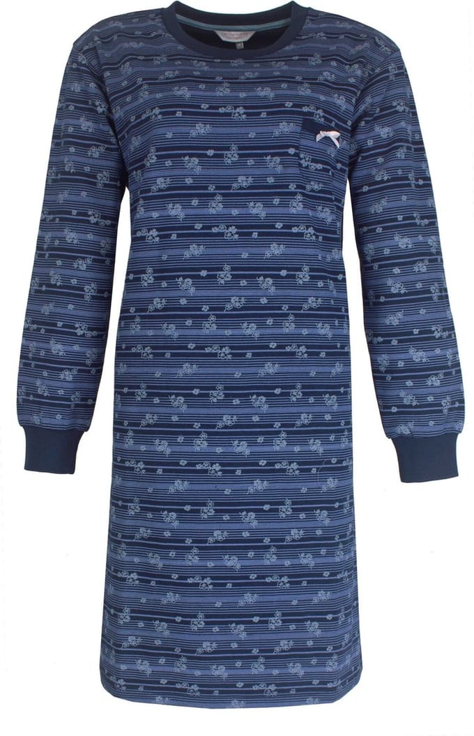 Tenderness Dames Nachthemd - Fleece - Bloemetjes - Donker Blauw - Maat S