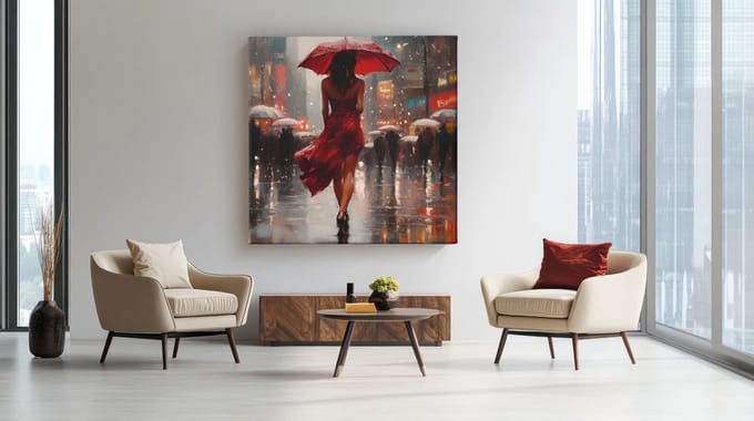 Vierkant Canvas Schilderij - Vrouw in de Regen - Kunst - 40x40x2 cm