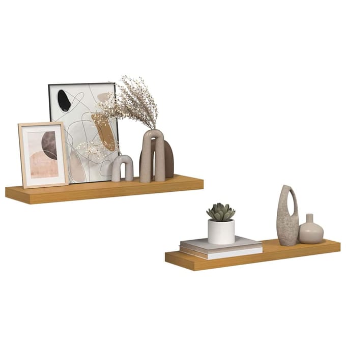 vidaXL - Wandplank - 2 - st - Beige - 80 - x - 23,5 - x - 3,8 - cm - Bewerkt - hout