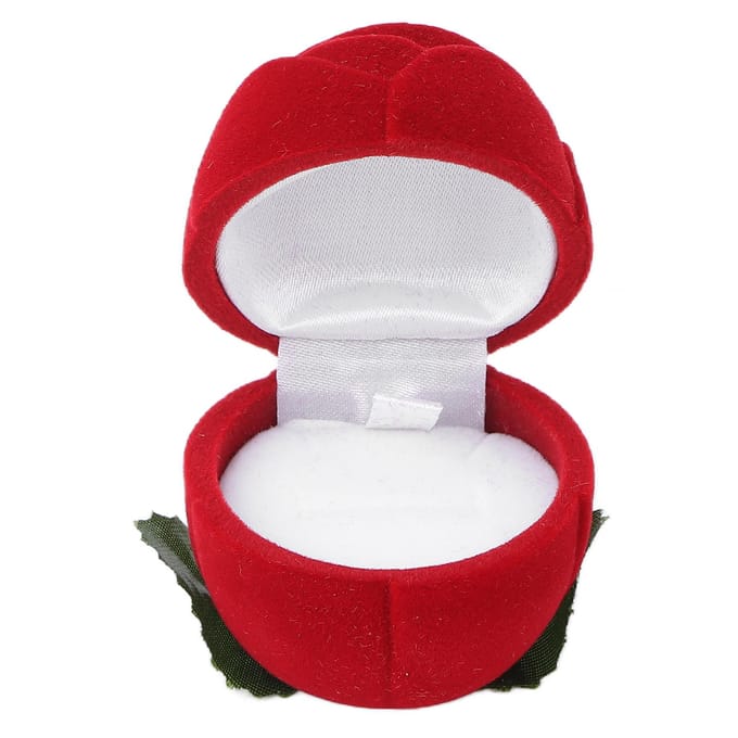 Beflockt Ringdoosje Rode Roosvormig Draagbaar Oorbellen Ketting Ringen Geschenk Opbergkoffer wit