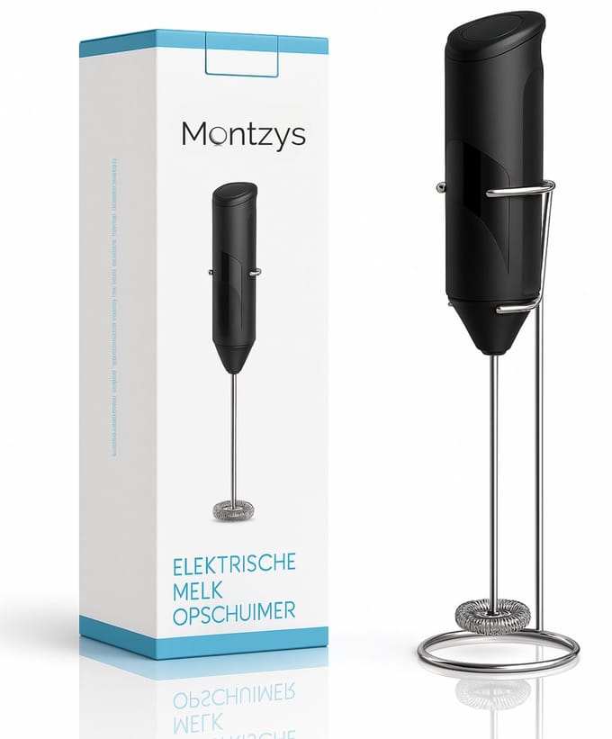 Montzys® Melkopschuimer met RVS Houder - Melkschuimer Elektrisch - Matcha Klopper Electrisch - Melk Opschuimer Handmatig