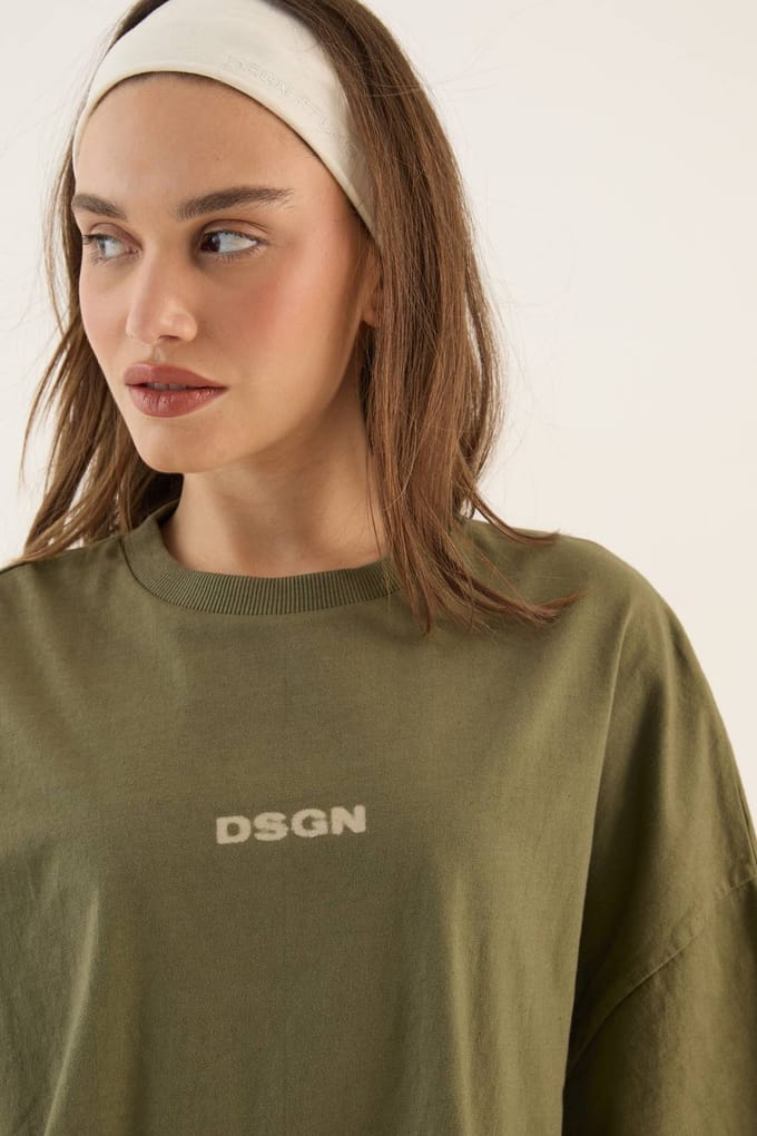 Dames Dsgn Studio Zwaar Gewassen Oversized T-shirt Met Korte Mouwen | Olijf | Maat: Medium