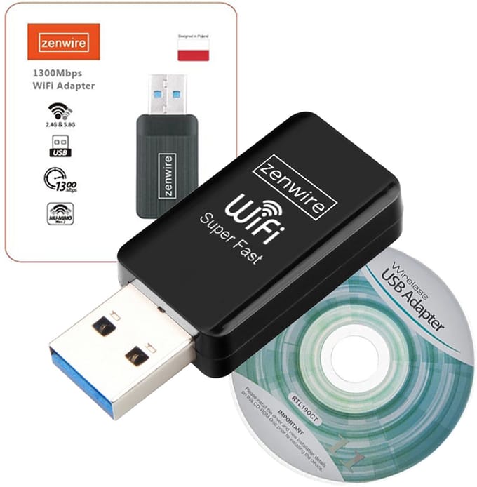 Zenwire TOP-4608AC WiFi USB Adapter - AC1300 - Dual Band 2,4/5GHz