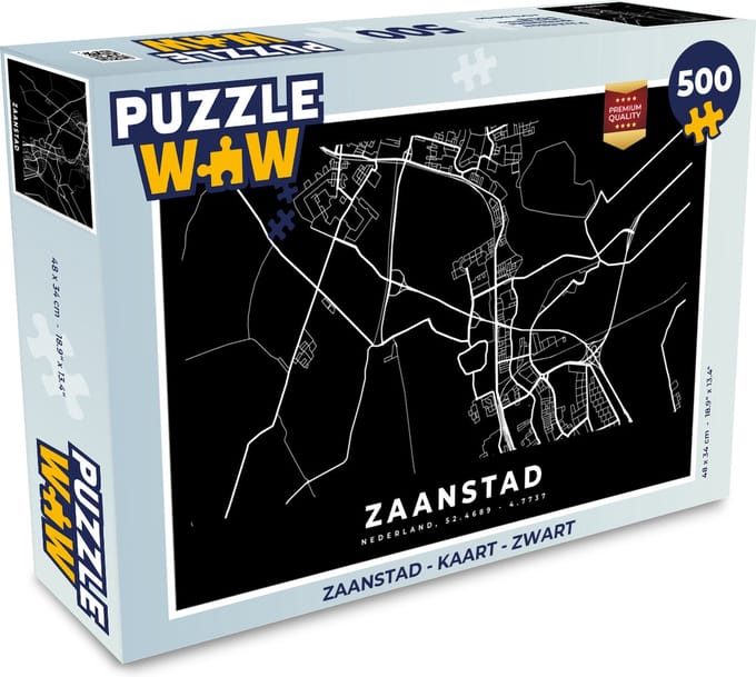 Puzzel Zaanstad - Kaart - Zwart - Legpuzzel - Puzzel 500 stukjes