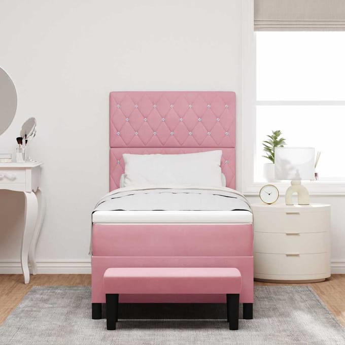 vidaXL - Boxspring - bed - met - hoofdeinde - Roze - 200 - x - 90 - cm - Fluweel