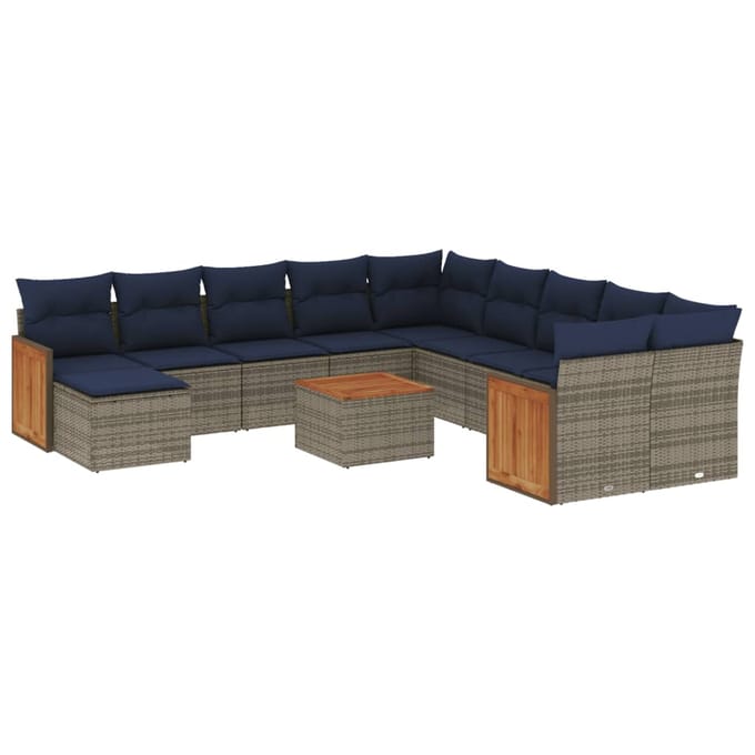 vidaXL - 12-delige - tuinbankset - met - kussens, - grijs - polyrotan