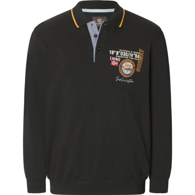 Jan Vanderstorm herren Poloshirt Met Lange Mouwen - 76/78 - zwart - Plus Size