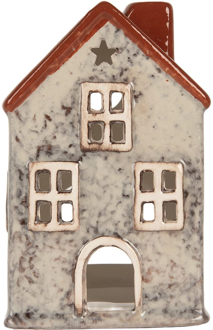 Clayre & Eef Waxinelichthouder Huis 8x7x13 cm Grijs Keramiek