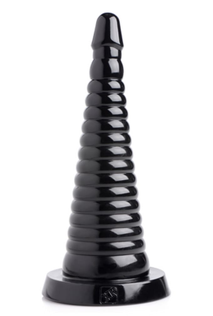 Gigantische Geribbeld Conische Anaalplug Zwart - Conische Anaal Dildo