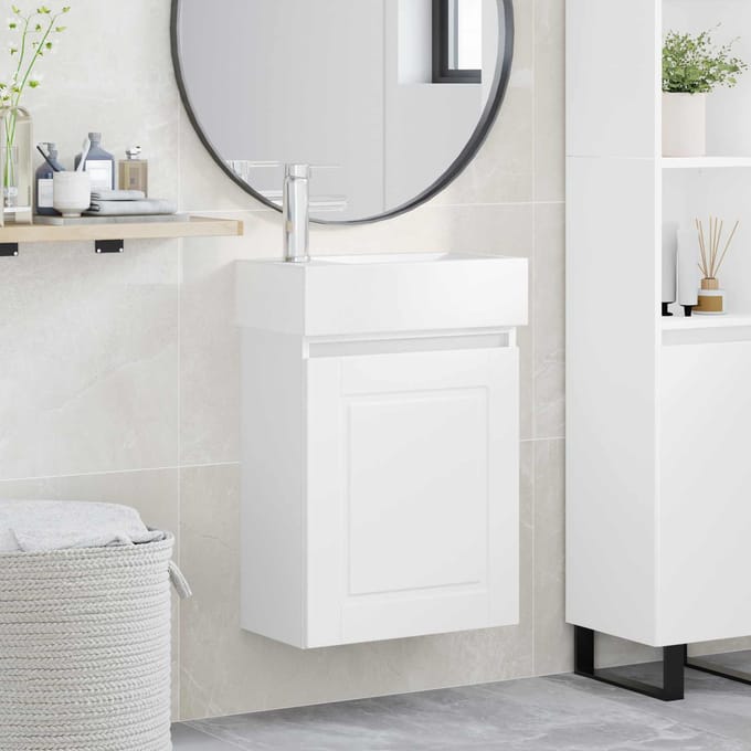vidaXL - Badkamermeubel - met - kraan - Wit - 45,5 - x - 22,5 - x - 84 - cm