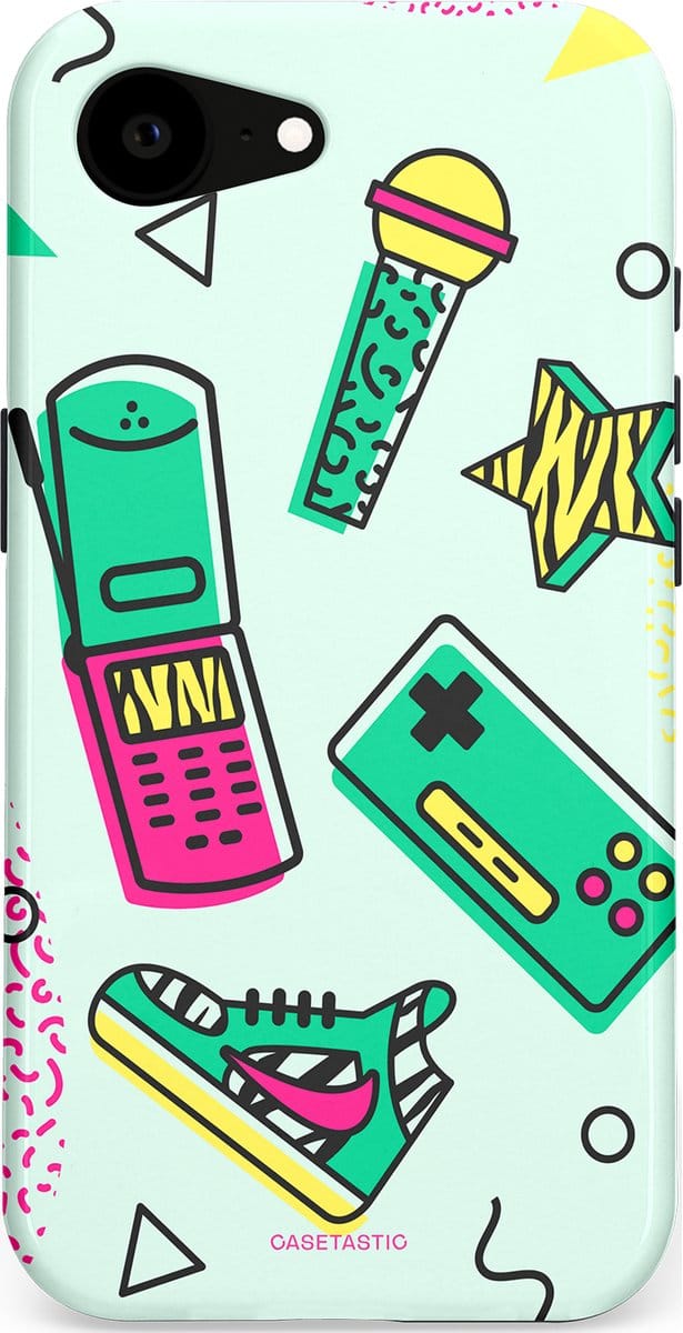 Casetastic hoesje geschikt voor Apple iPhone 16e / Apple iPhone 17e - MagSafe - Dubbellaagse bescherming - Retro 80s sneaker - Fashion Case - Wit Lichtgrijs Groen Lichtroze