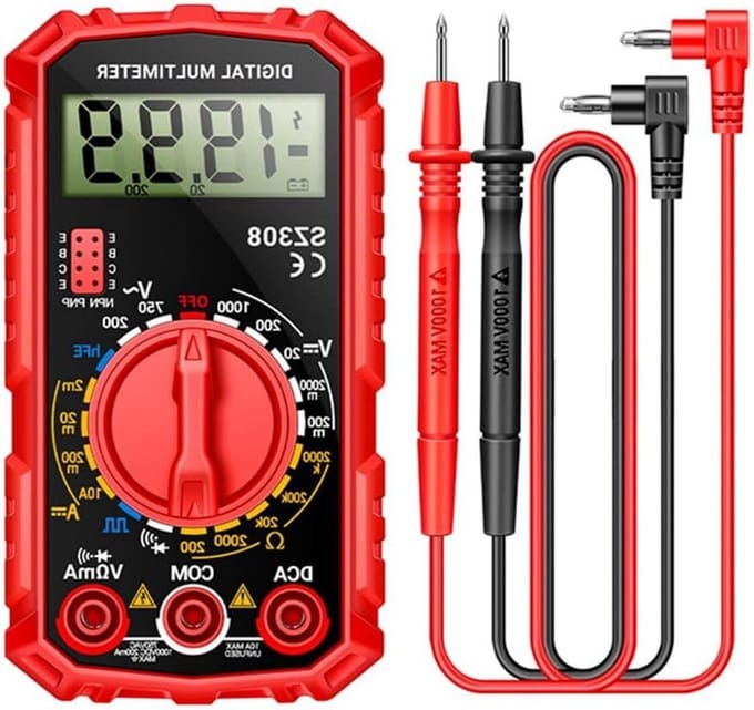 Digitale Multimeter - Spanningsmeter Stroomtester - Elektrische Metingen - LCD Achtergrondverlichting - 10 x 14 x 4 cm - Rood