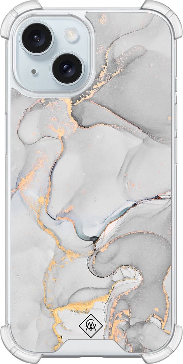 Casimoda® hoesje - Geschikt voor iPhone 14 - Marmer Grijs - Shockproof case - Extra sterk - Siliconen/TPU - Grijs, Transparant