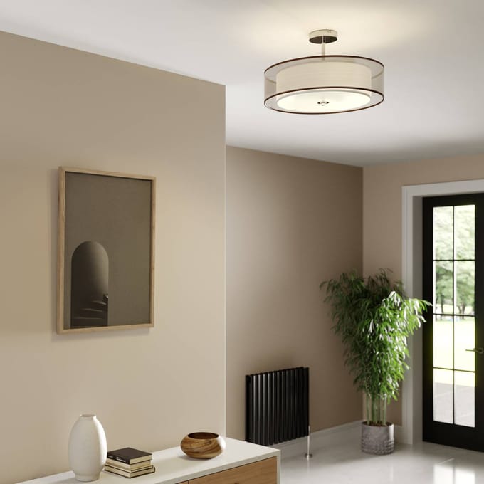Lindby - plafondlamp - 3lichts - Metaal, textiel, glas - H: 27.5 cm - E27 - chroom, bruin, wit