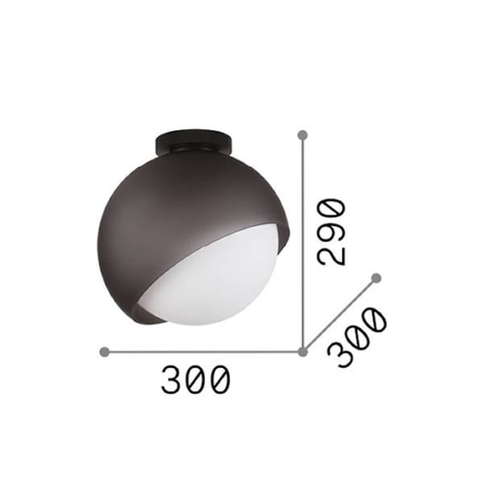 IDEAL LUX plafondlamp Bloom, Ø 30 cm, zwart, metaal/glas