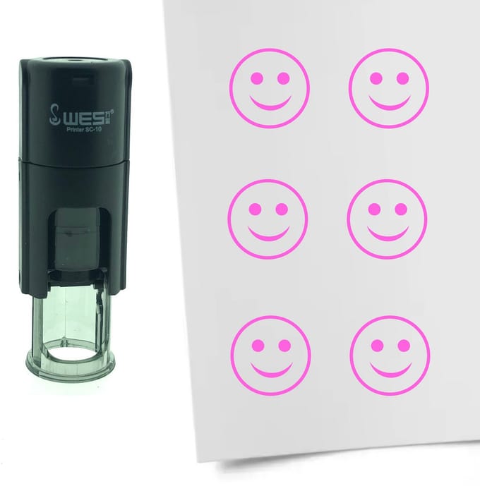 CombiCraft Stempel Smiley Gelukkig 10mm rond - Roze inkt
