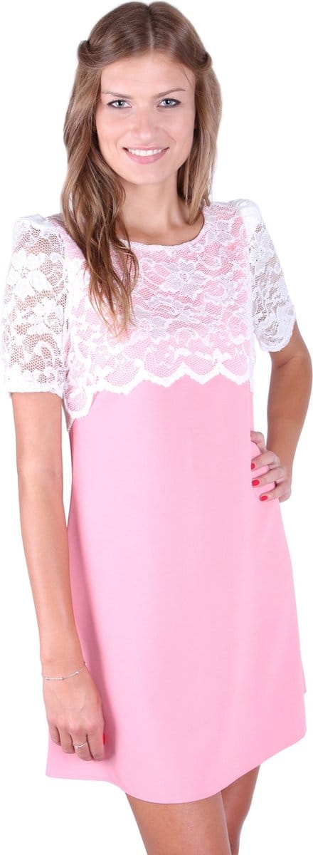 John Zack Roze Mini Jurk met Witte Kant