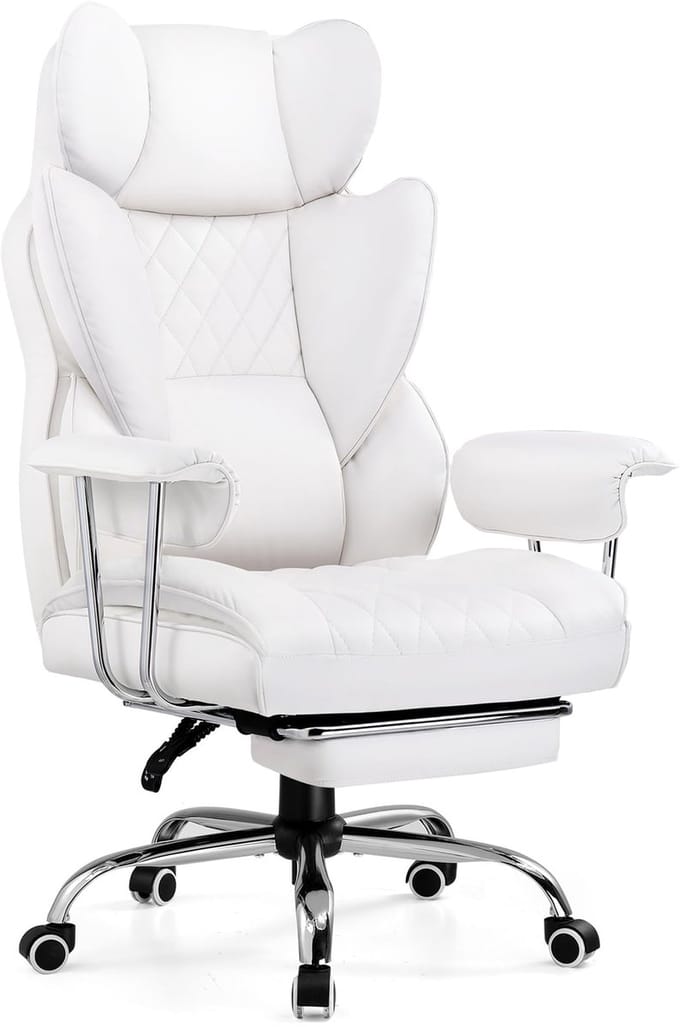 GTPLAYER - Ergonomische Gamingstoel - Met Voetensteun en Verstelbare Rug - Wit