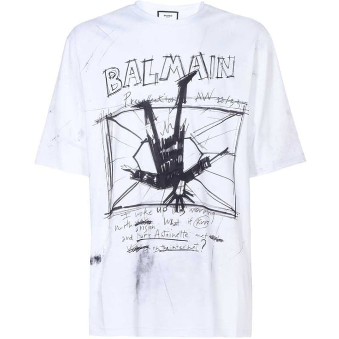 Balmain Schets Tekening Logo Wit T-shirt