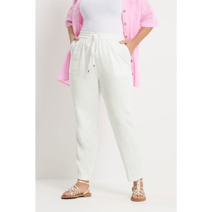 Yours Witte Linnen Joggingbroek Met Taps Toelopende Pijpen Size 44