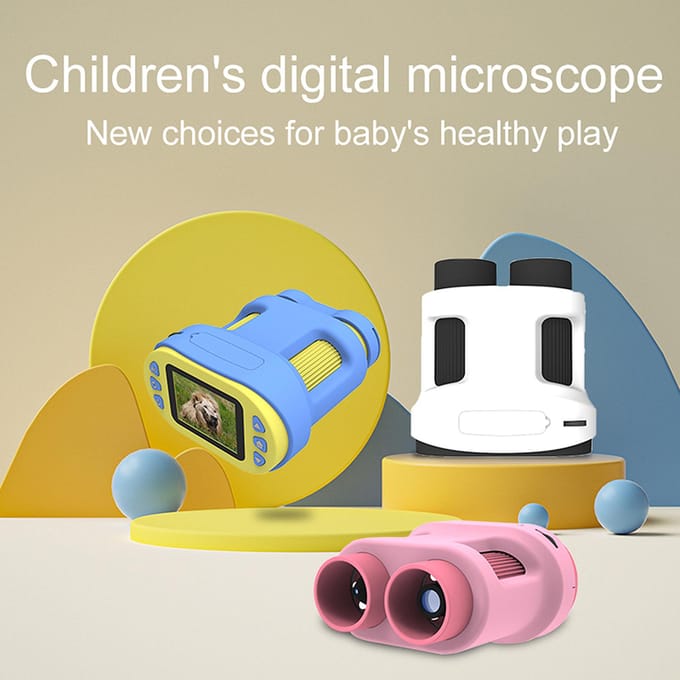 Microscope et télescope de poche pour enfants, objectif unique avec lumière LED, écran IPS 2   , 200 fois bleu clair