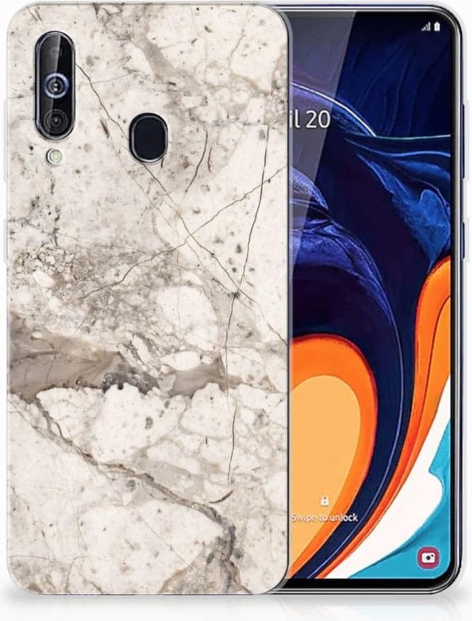 Samsung Galaxy A60 TPU Siliconen Hoesje Marmer Beige