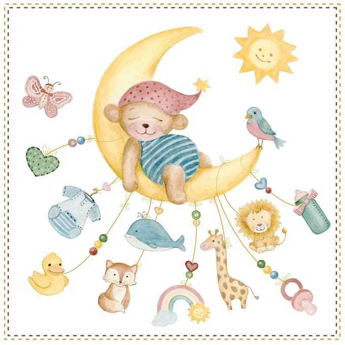 Lunch Servetten Sleepy teddy bear - Ambiente - 33x33 cm