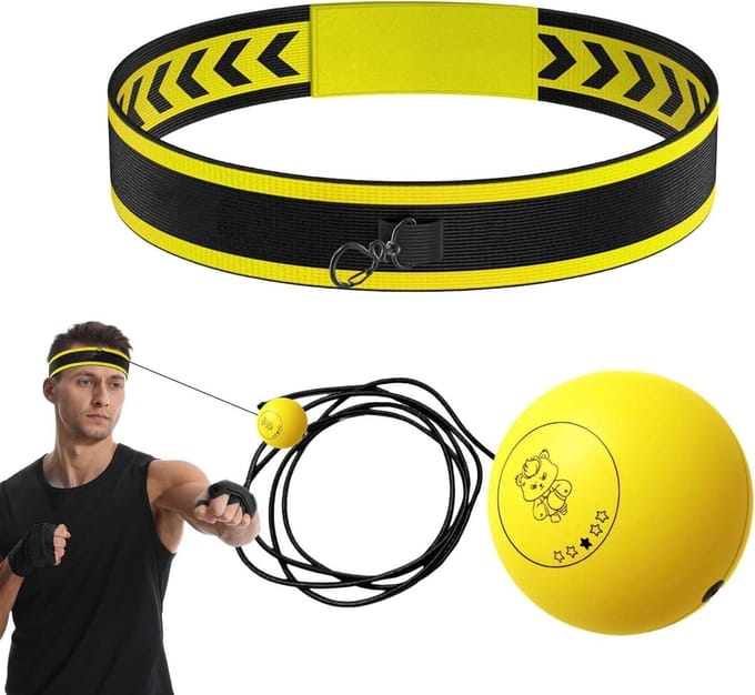 Boks Reflexbal - Reactietraining Bal - Hand Oog Coördinatie - Adaptieve Trainingsuitrusting - Verstelbare Hoofdband - Geel