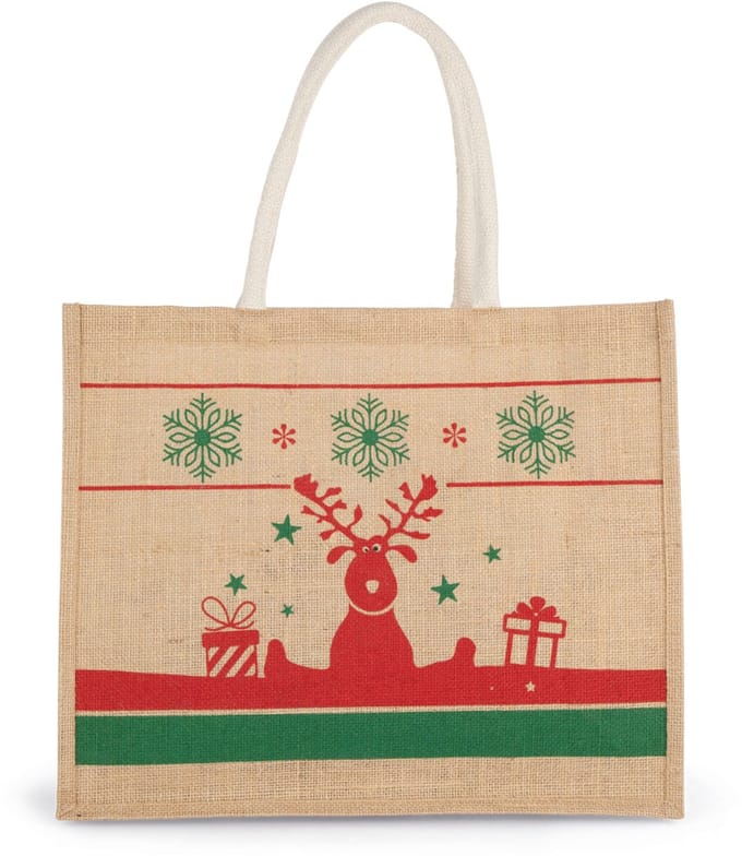 Kimood Shopper met kerstmotieven KI0736 - Natural / Cherry Red - One size