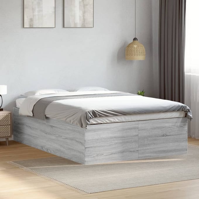 vidaXL - Bedframe - bewerkt - hout - grijs - sonoma - eikenkleurig - 135x190 - cm