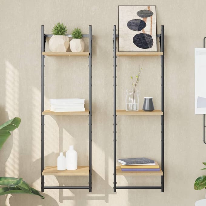 vidaXL - Wandschappen - 3-laags - met - stangen - 2 - st - 30x25x100 - cm - sonoma - eiken